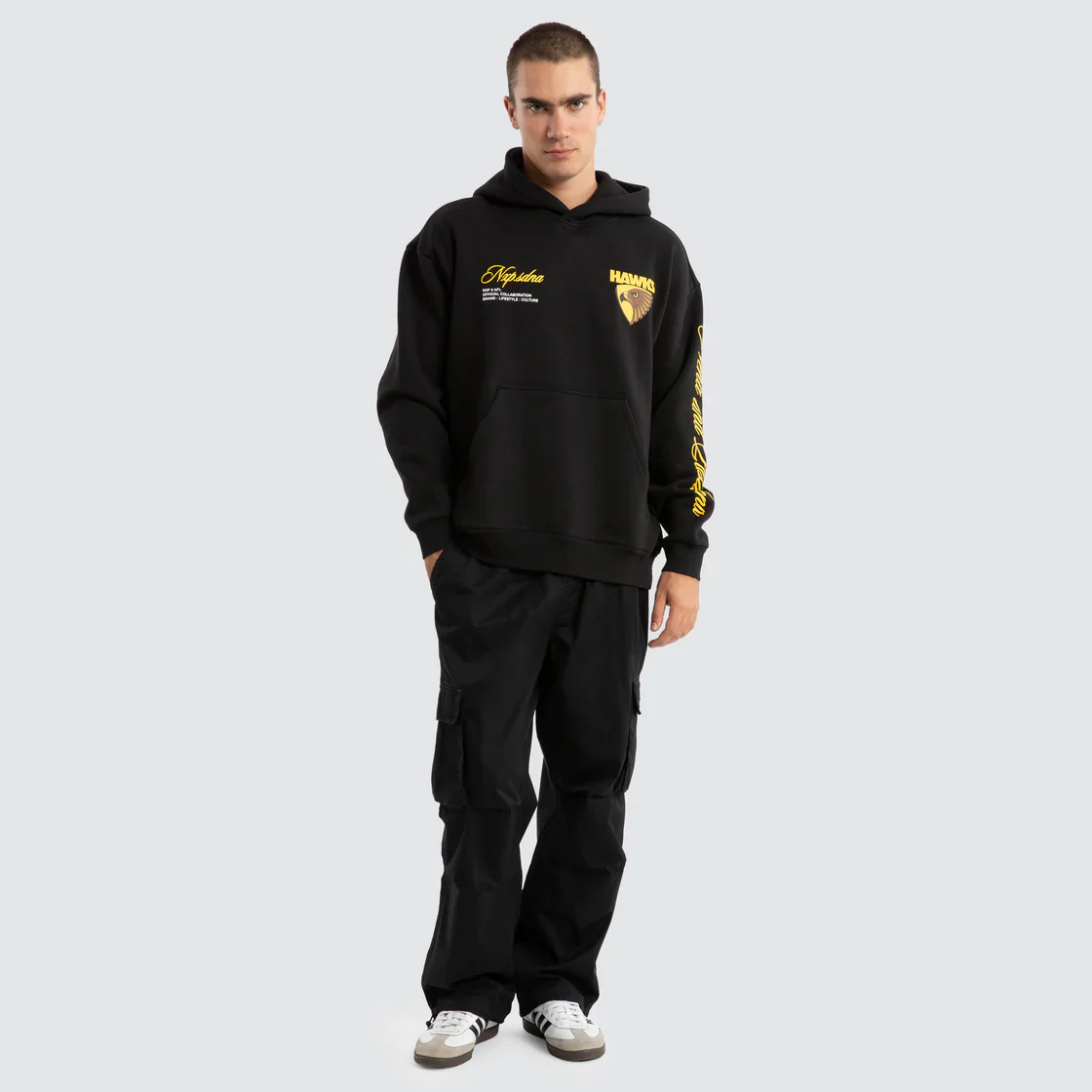 NXP x AFL Hawthorn Hawks Season Hoodie in Jet Black - Image 3