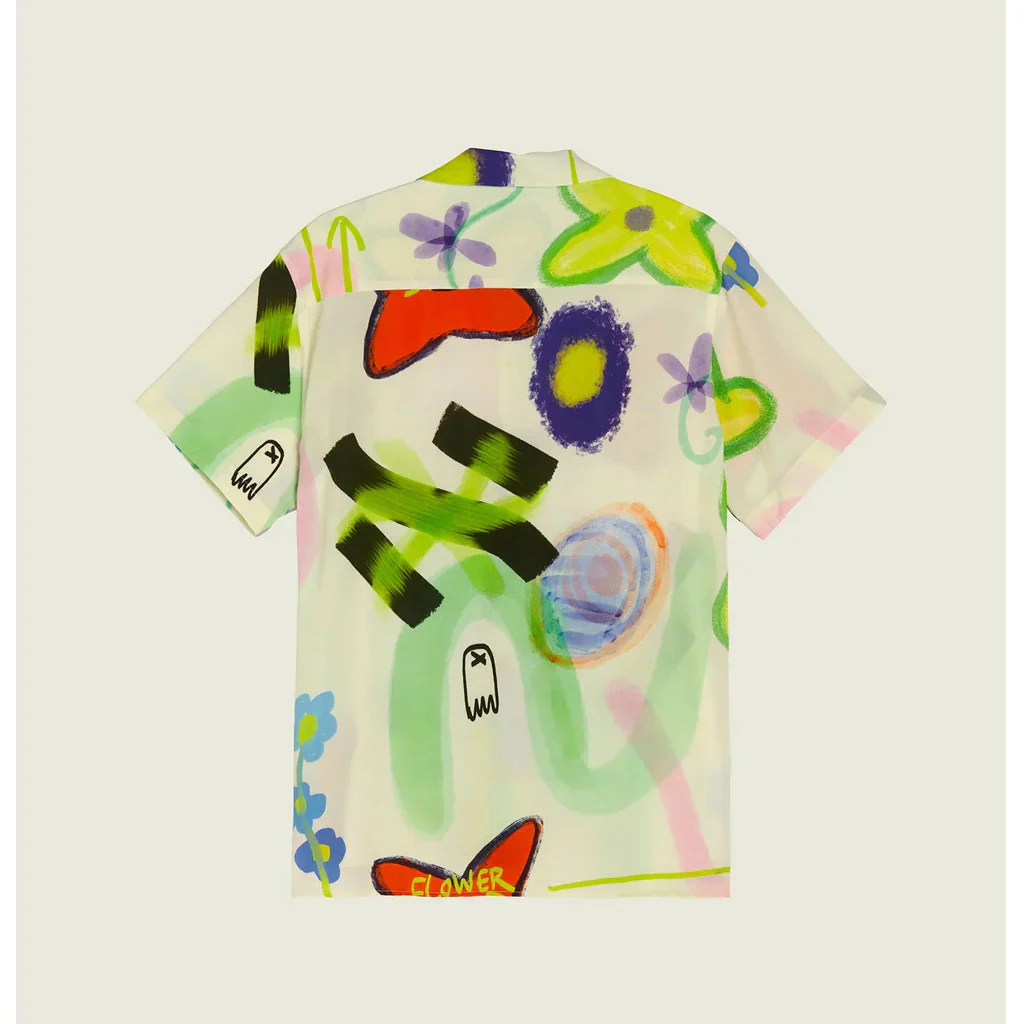 OAS Mens Flower Shop Viscose Shirt in White Graffiti - Image 3
