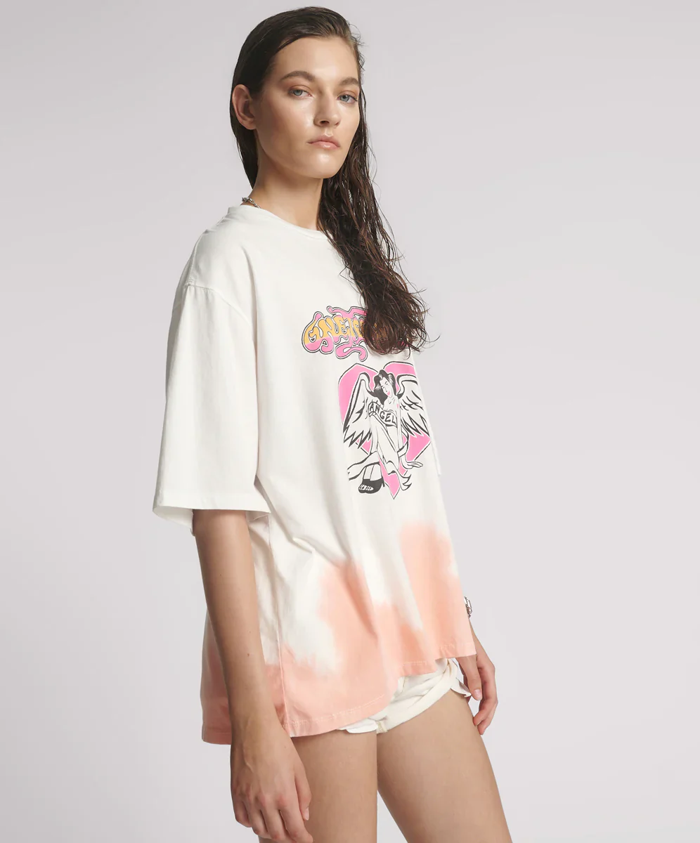 ONE TEASPOON Womens Angel Dip Dye Kobe Tee - Cream - Image 3