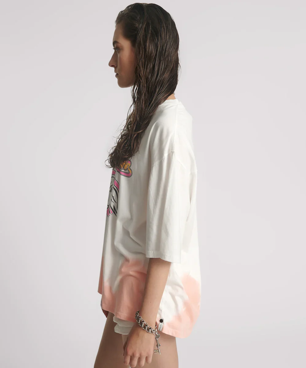 ONE TEASPOON Womens Angel Dip Dye Kobe Tee - Cream - Image 4