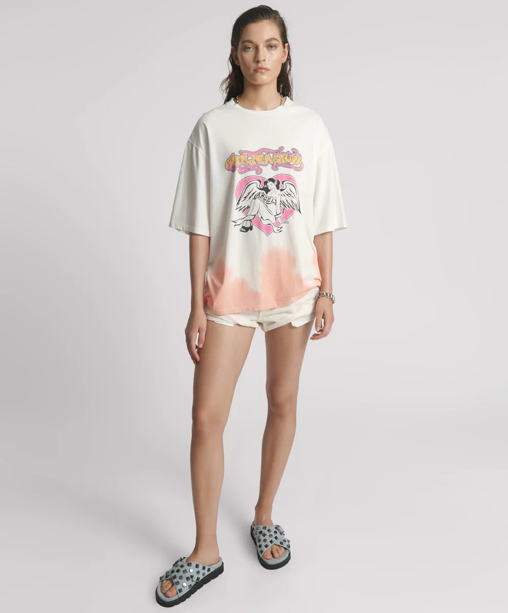 ONE TEASPOON Womens Angel Dip Dye Kobe Tee - Cream - Image 7
