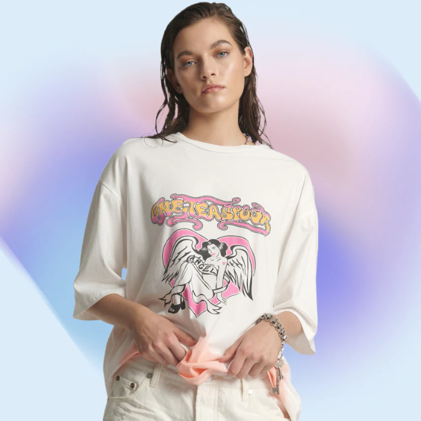 ONE TEASPOON Womens Angel Dip Dye Kobe Tee - Cream - Image 8