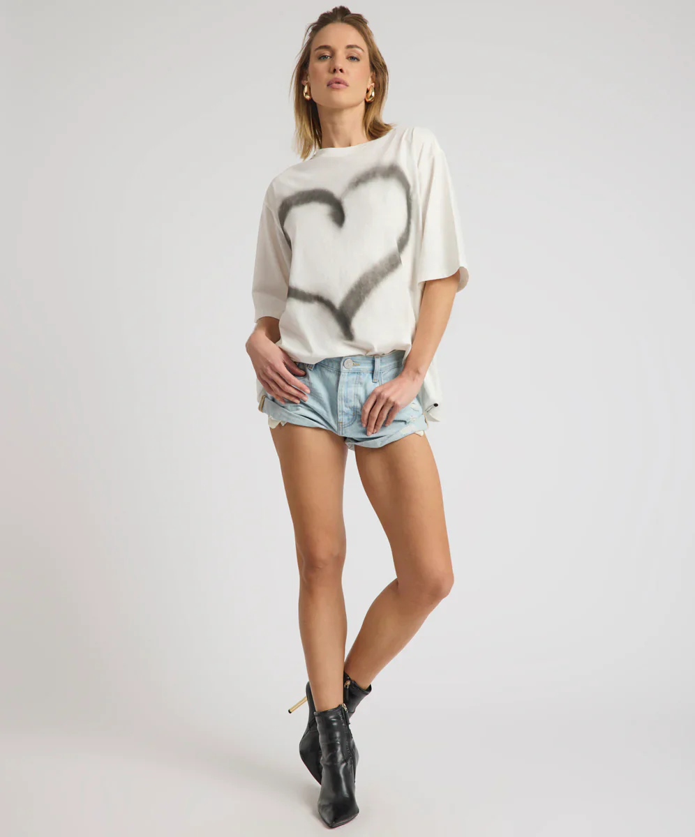 ONE TEASPOON Womens Bandits Heart Low Waist Denim Shorts in Sea Mist Love - Image 6