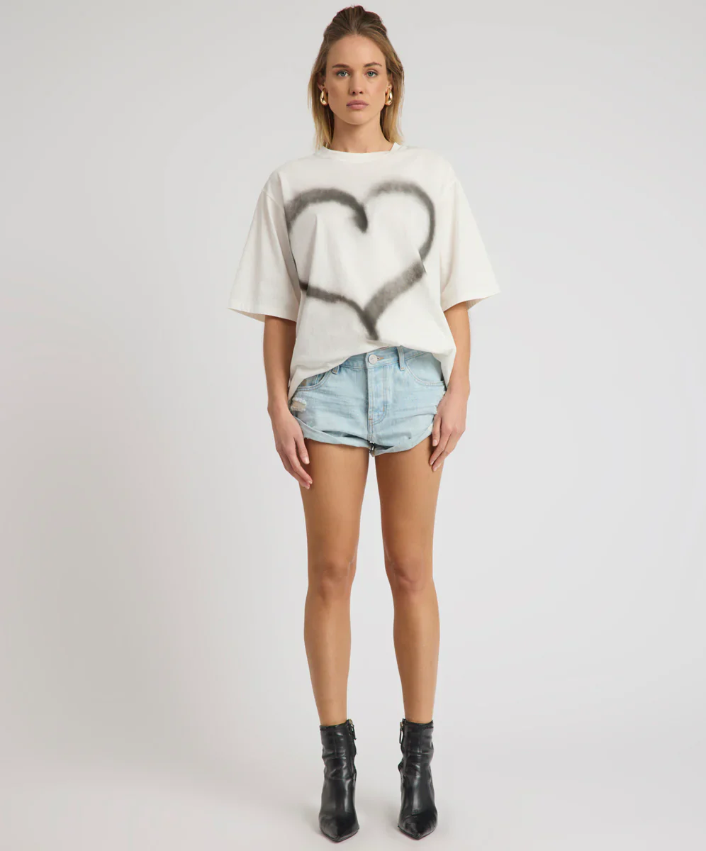 ONE TEASPOON Womens Bandits Heart Low Waist Denim Shorts in Sea Mist Love - Image 7