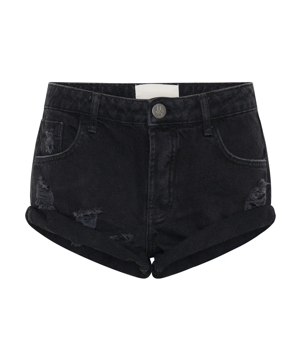 ONE TEASPOON Womens Bandits Low Waist Denim Shorts in Double Black - Image 9