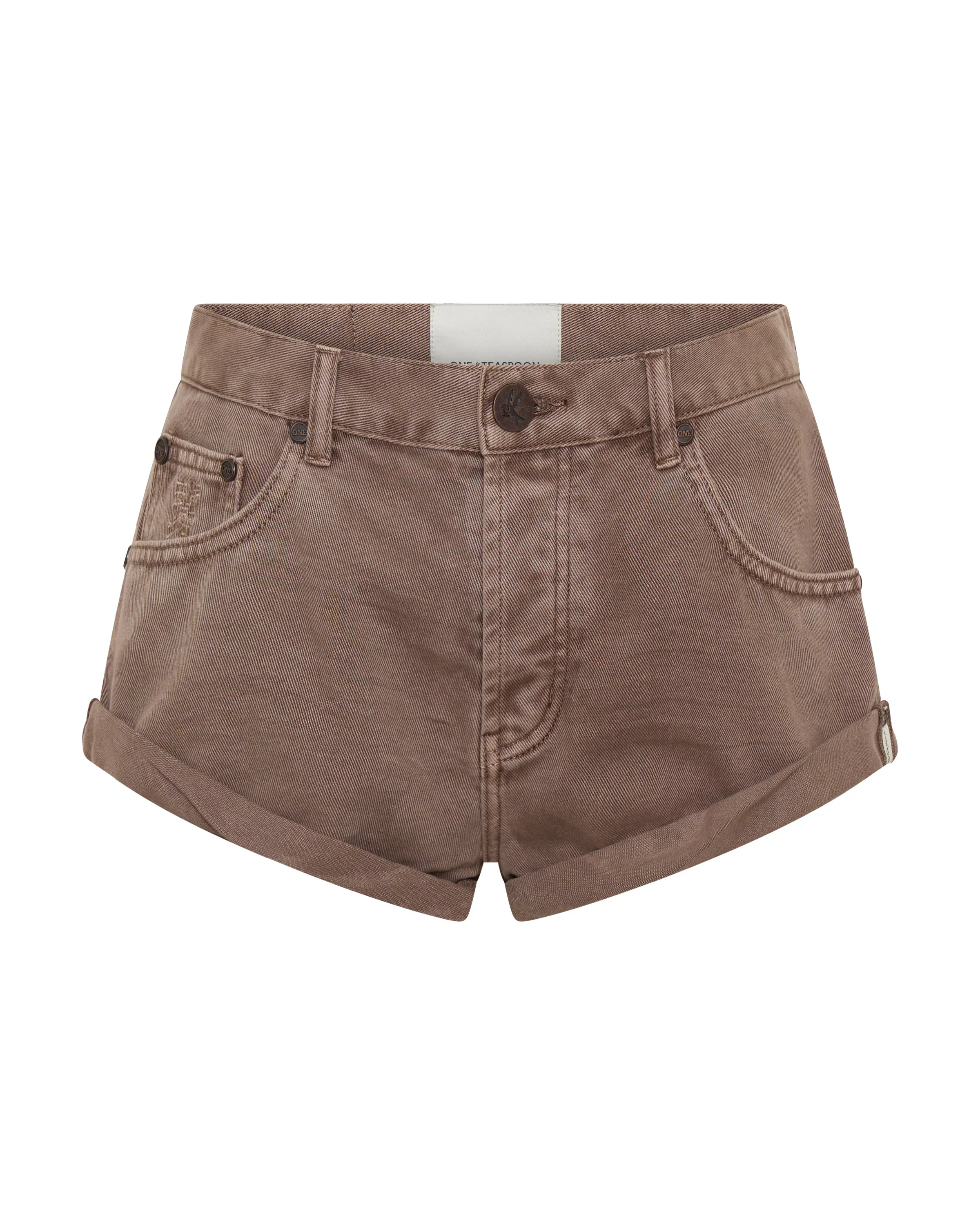 ONE TEASPOON Womens Bandits Low Waist Denim Shorts in Espresso Brown - Image 12