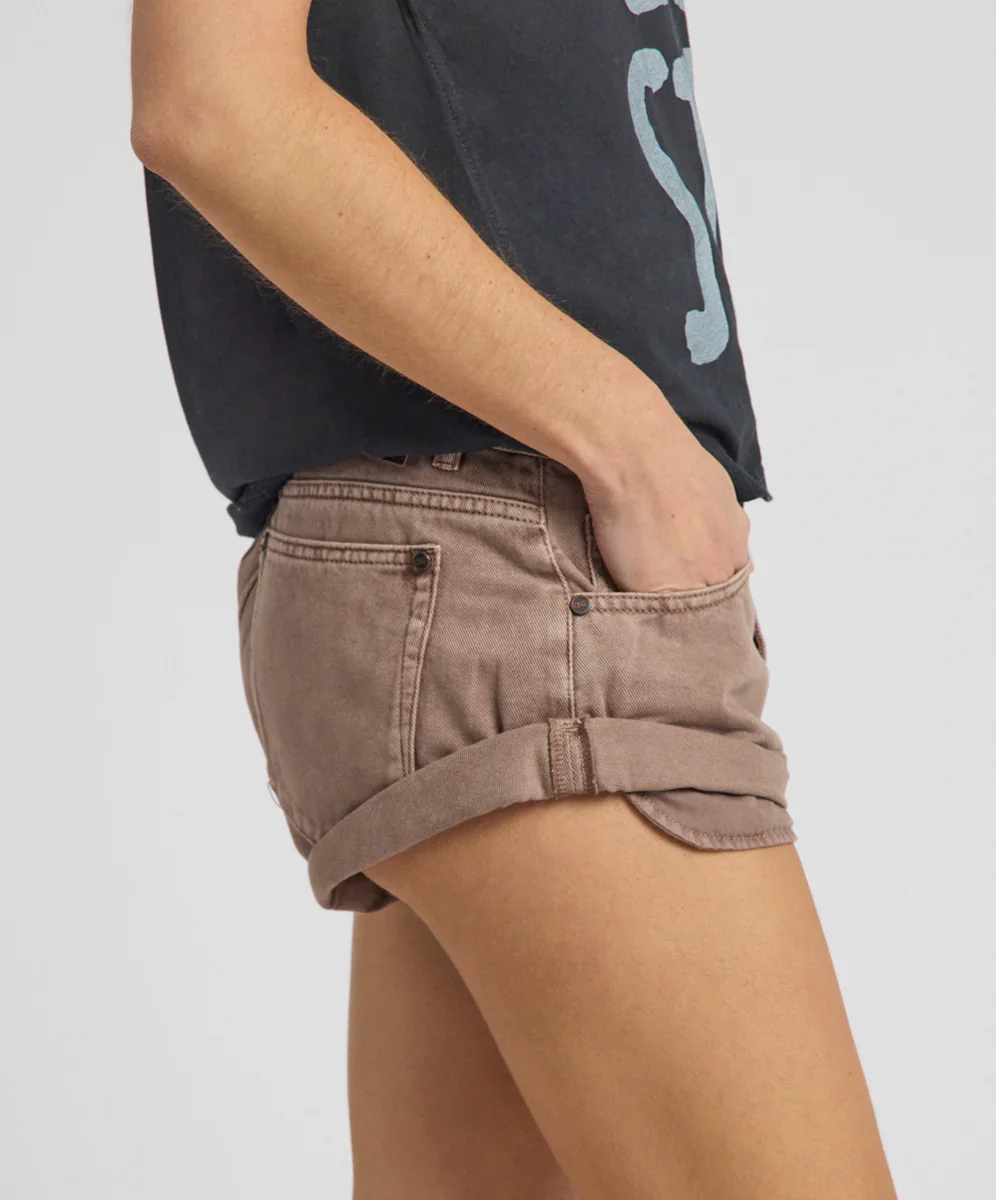 ONE TEASPOON Womens Bandits Low Waist Denim Shorts in Espresso Brown - Image 8