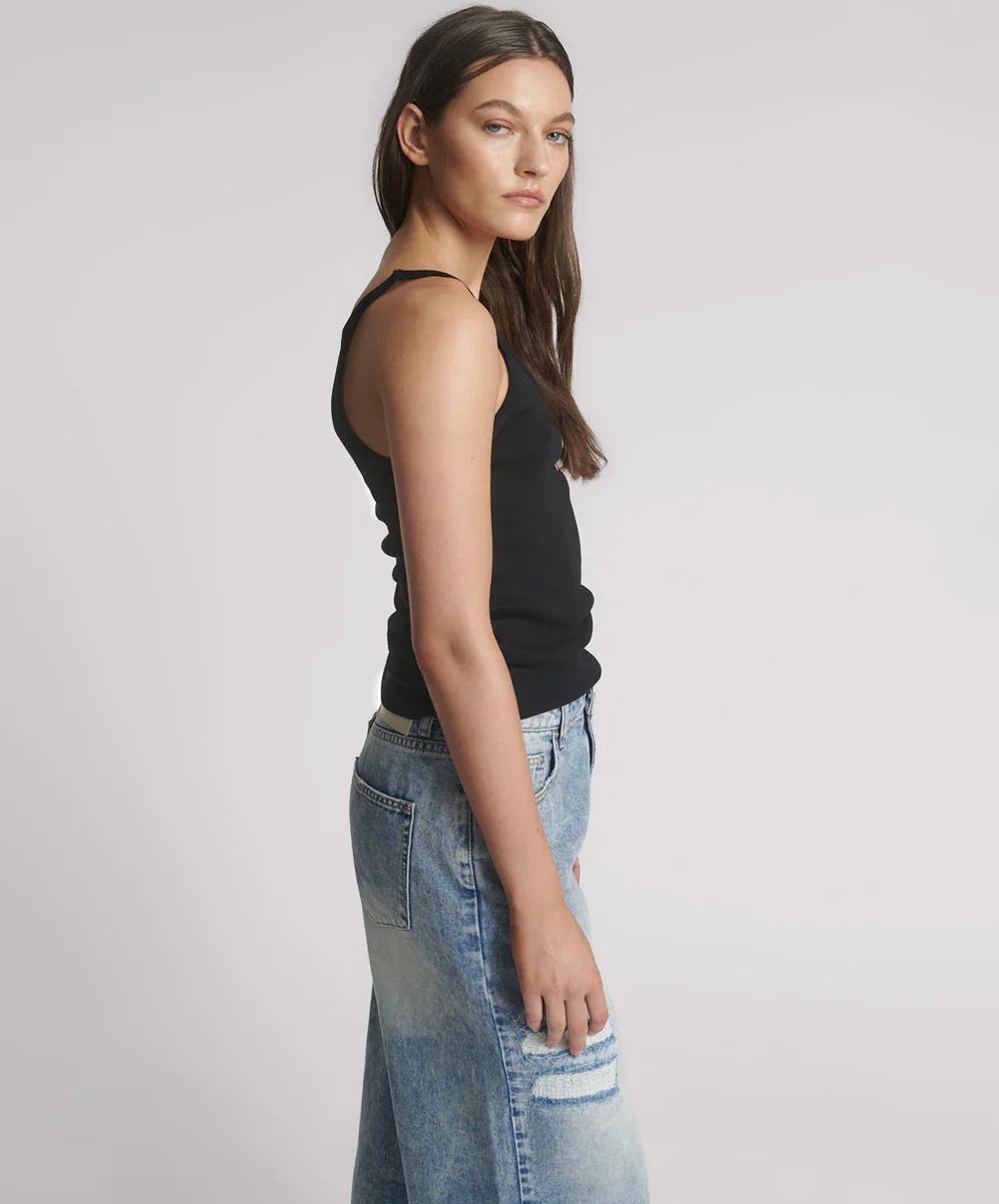 ONE TEASPOON Womens Black One Teaspoon Fine Rib Singlet - Black - Image 5