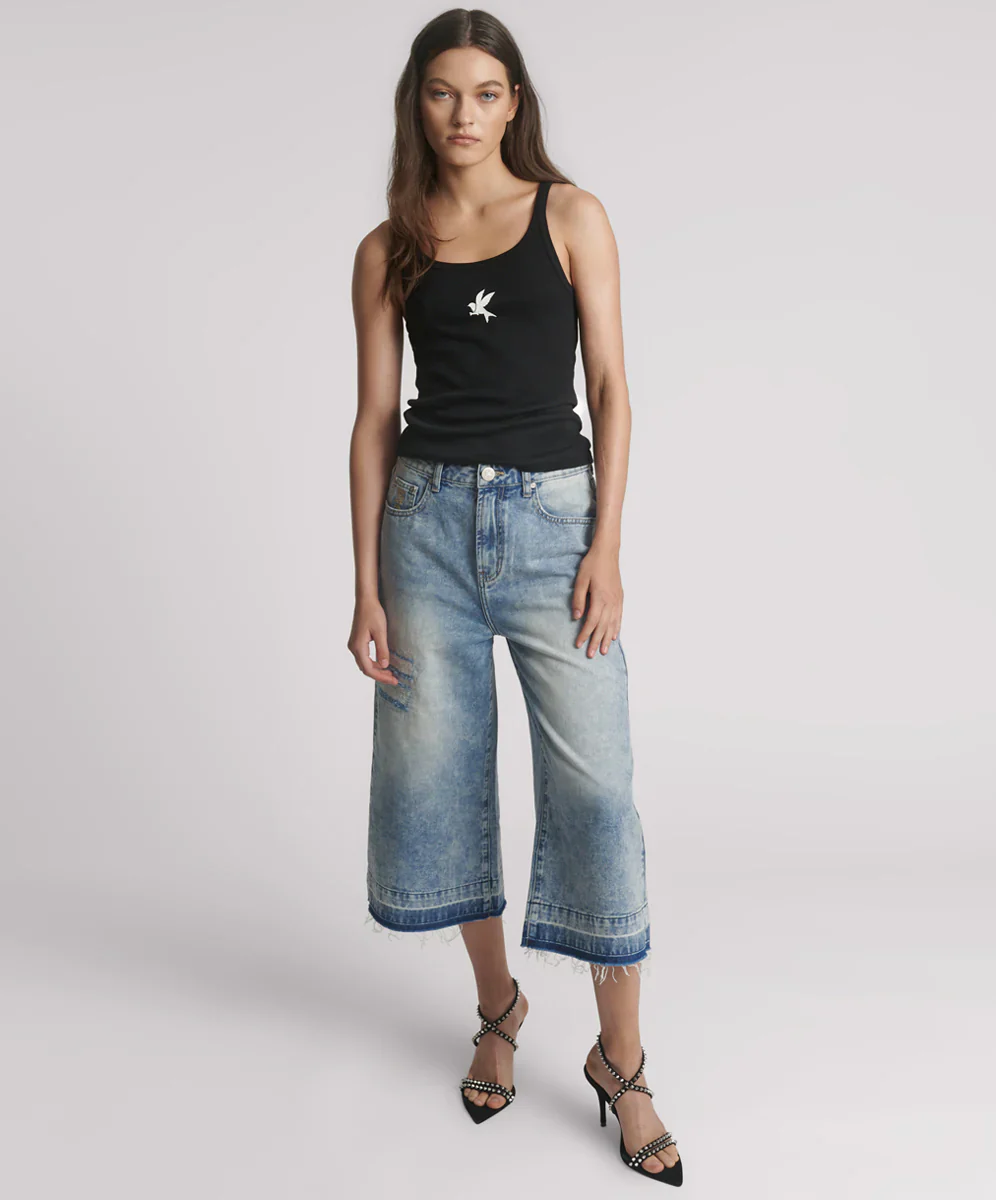 ONE TEASPOON Womens Black One Teaspoon Fine Rib Singlet - Black - Image 7