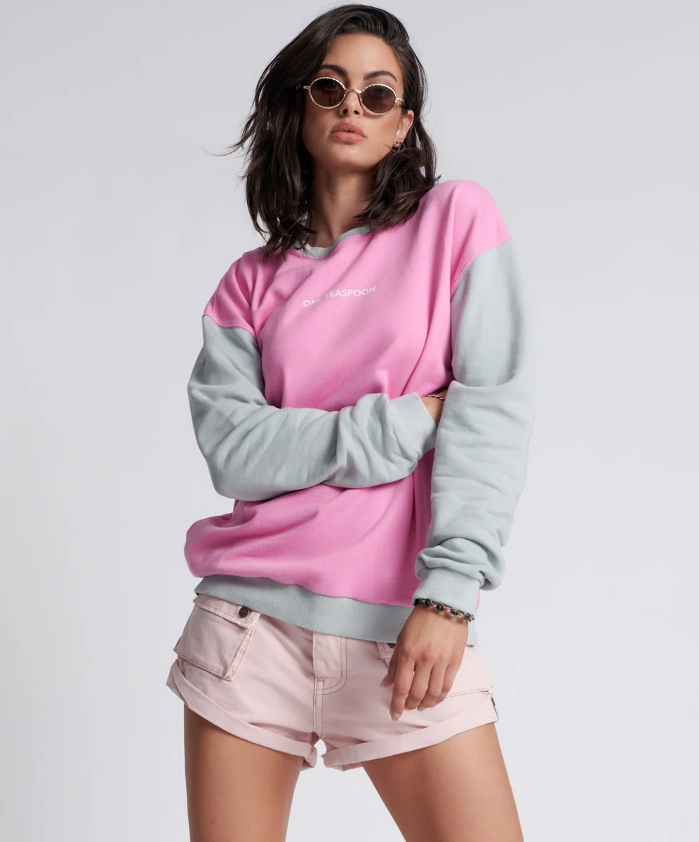 ONE TEASPOON Womens Bleach Unisex Logo Sweater Rose - Image 8