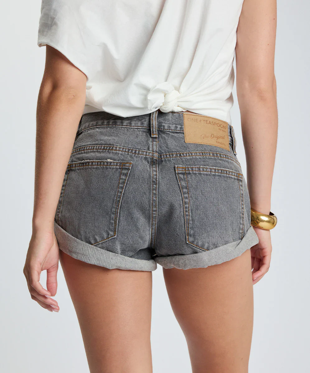 ONE TEASPOON Womens Charcoal Black Bandits Low Waist Denim Short - Image 5