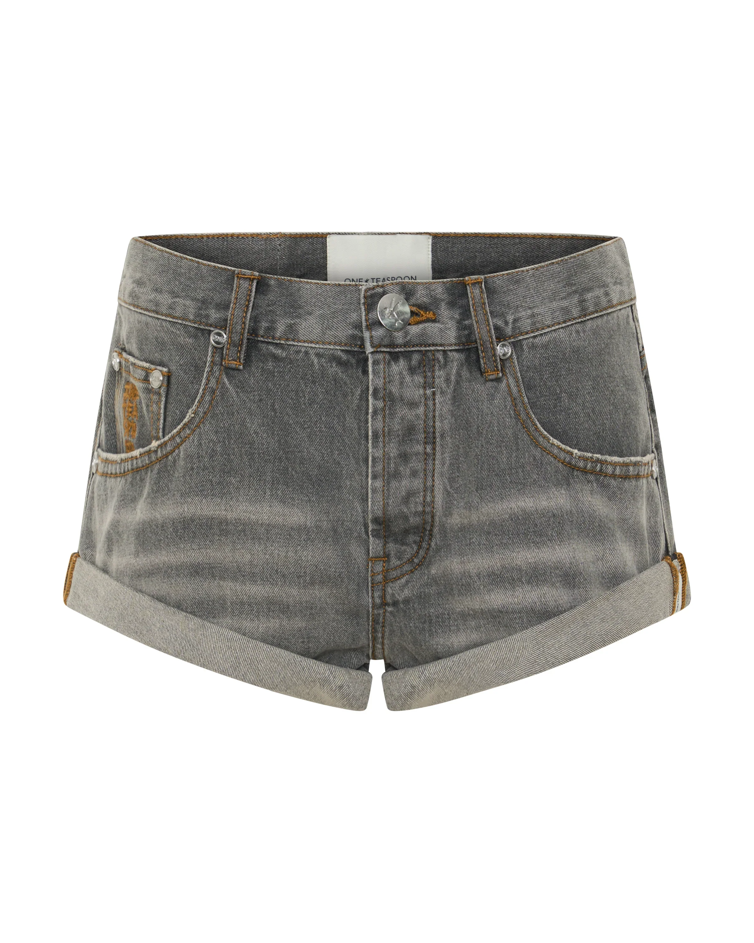 ONE TEASPOON Womens Charcoal Black Bandits Low Waist Denim Short - Image 8