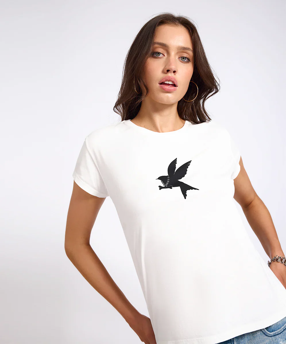 ONE TEASPOON Womens Classic Bird Tee in White - Image 4