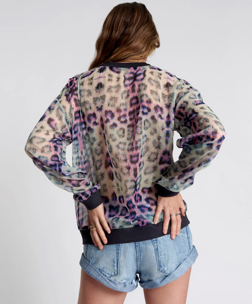 ONE TEASPOON Womens Collision Chiffon Longsleeve Top Animal - Image 3
