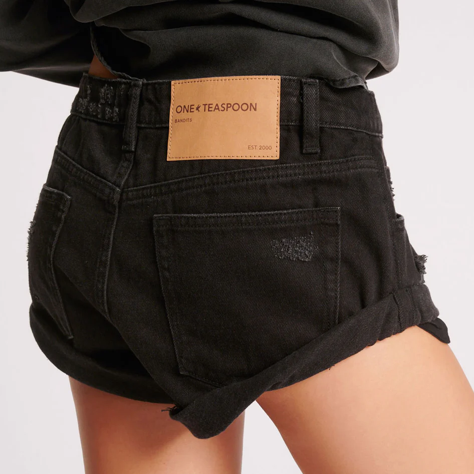 ONE TEASPOON Womens Double Black Bandit Low Waist Denim Shorts - Double Black - Image 6