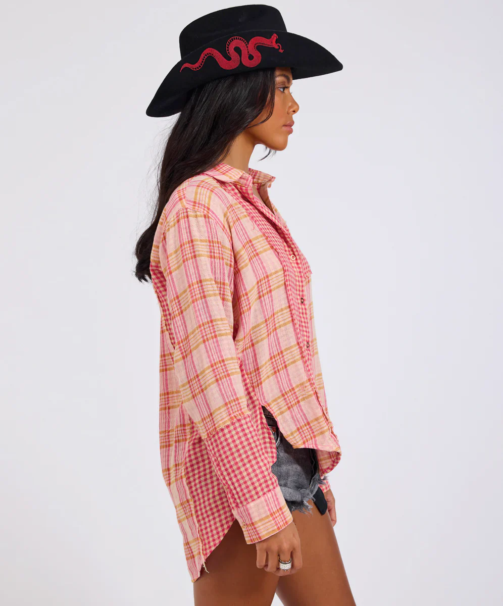 ONE TEASPOON Womens Flannel Checked Cotton Muslin Shirt in Pink Check - Image 10