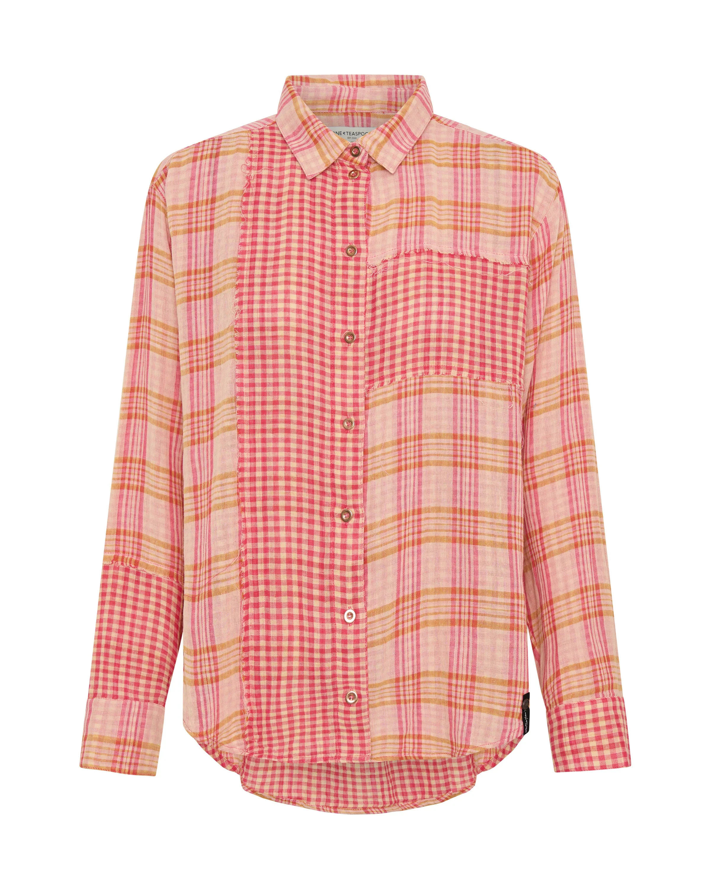 ONE TEASPOON Womens Flannel Checked Cotton Muslin Shirt in Pink Check - Image 13