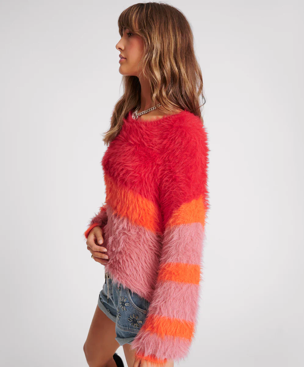 ONE TEASPOON Womens Fluffy Colour Block Sweater - Sunset - Image 2