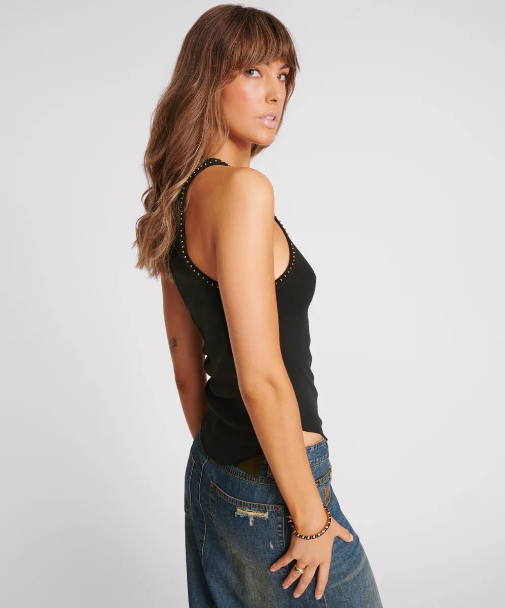 ONE TEASPOON Womens Hand Beaded Ramone Tank - Black - Image 5