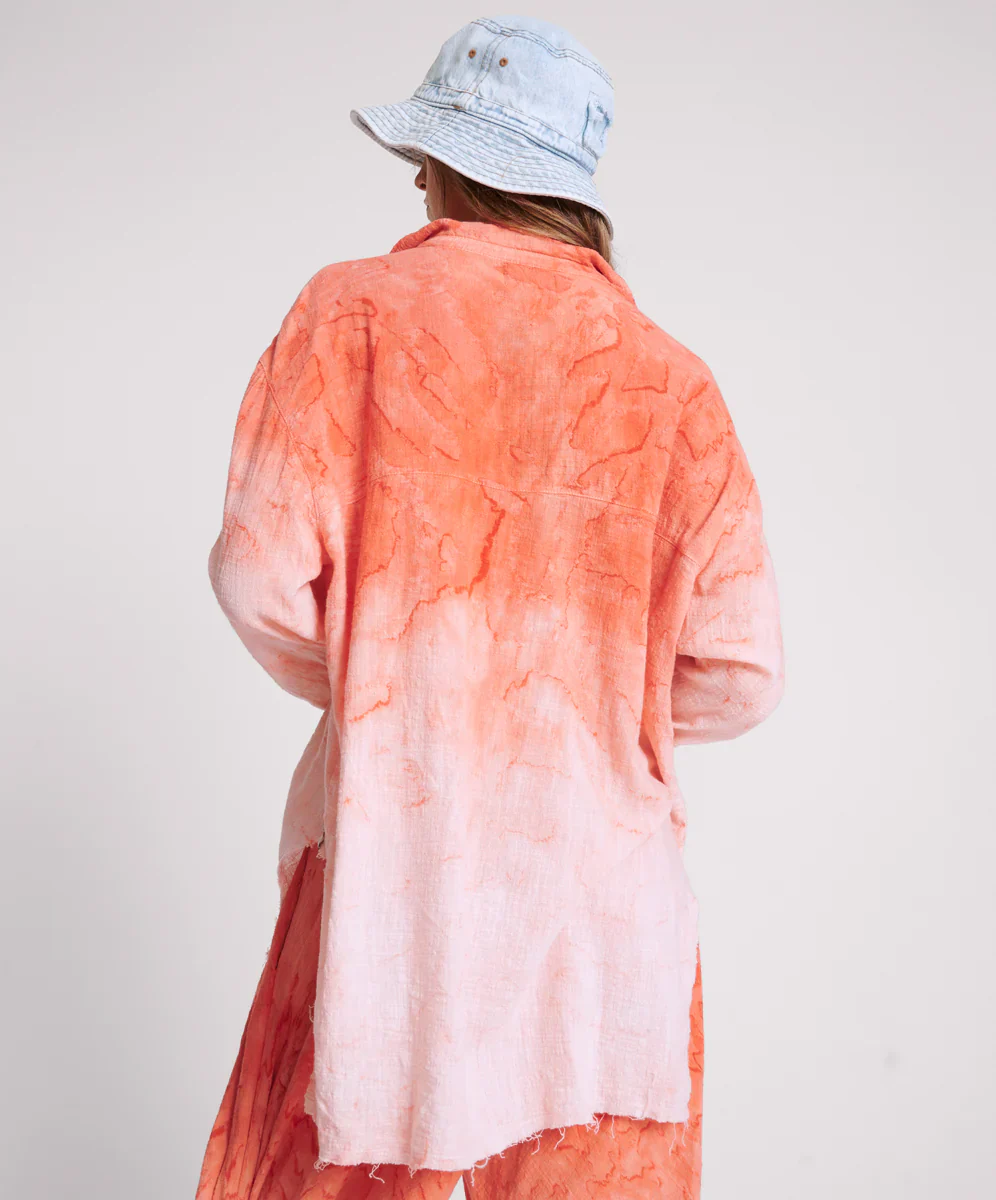 ONE TEASPOON Womens Hand Painted Sunset Muslin Longline Shirt - Coral - Image 3