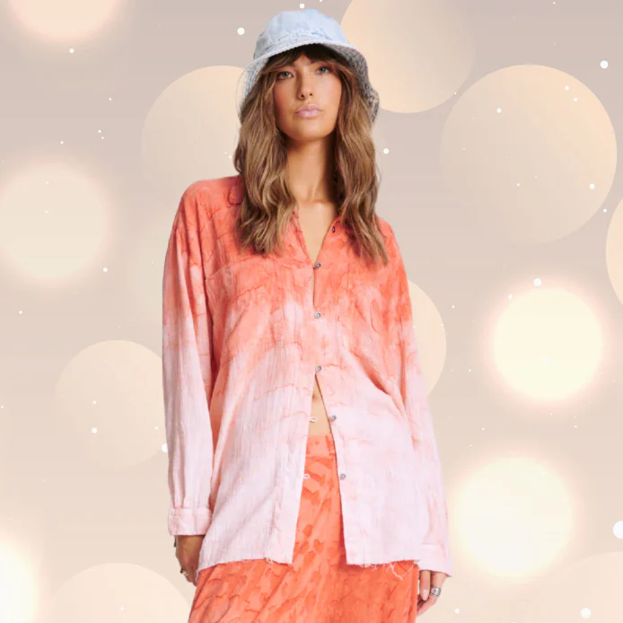 ONE TEASPOON Womens Hand Painted Sunset Muslin Longline Shirt - Coral - Image 6