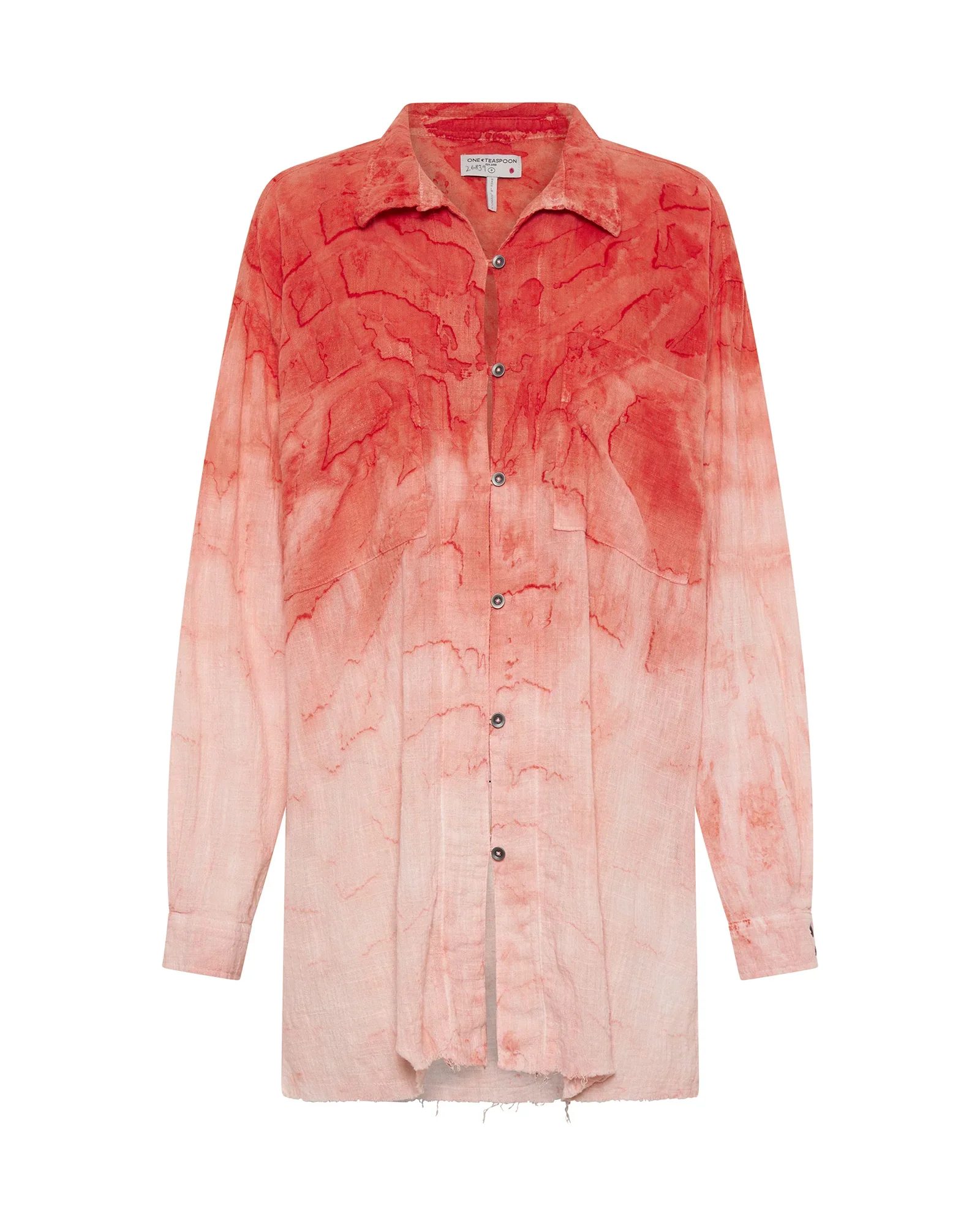 ONE TEASPOON Womens Hand Painted Sunset Muslin Longline Shirt - Coral - Image 8