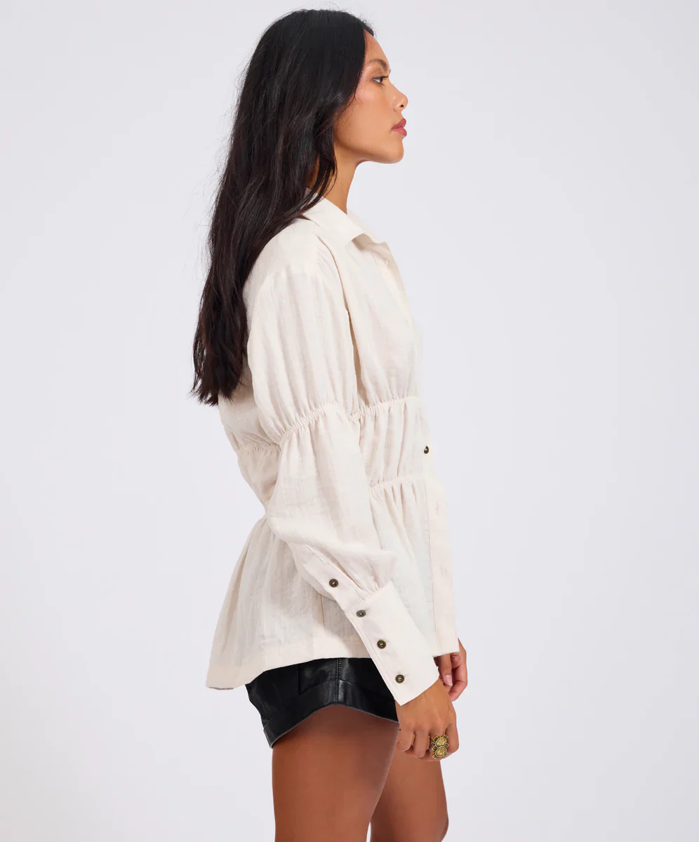ONE TEASPOON Womens Harper Ruched Long Sleeve Shirt in Cream - Image 10
