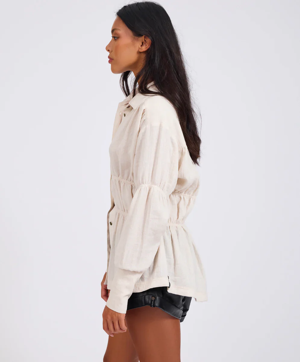 ONE TEASPOON Womens Harper Ruched Long Sleeve Shirt in Cream - Image 8