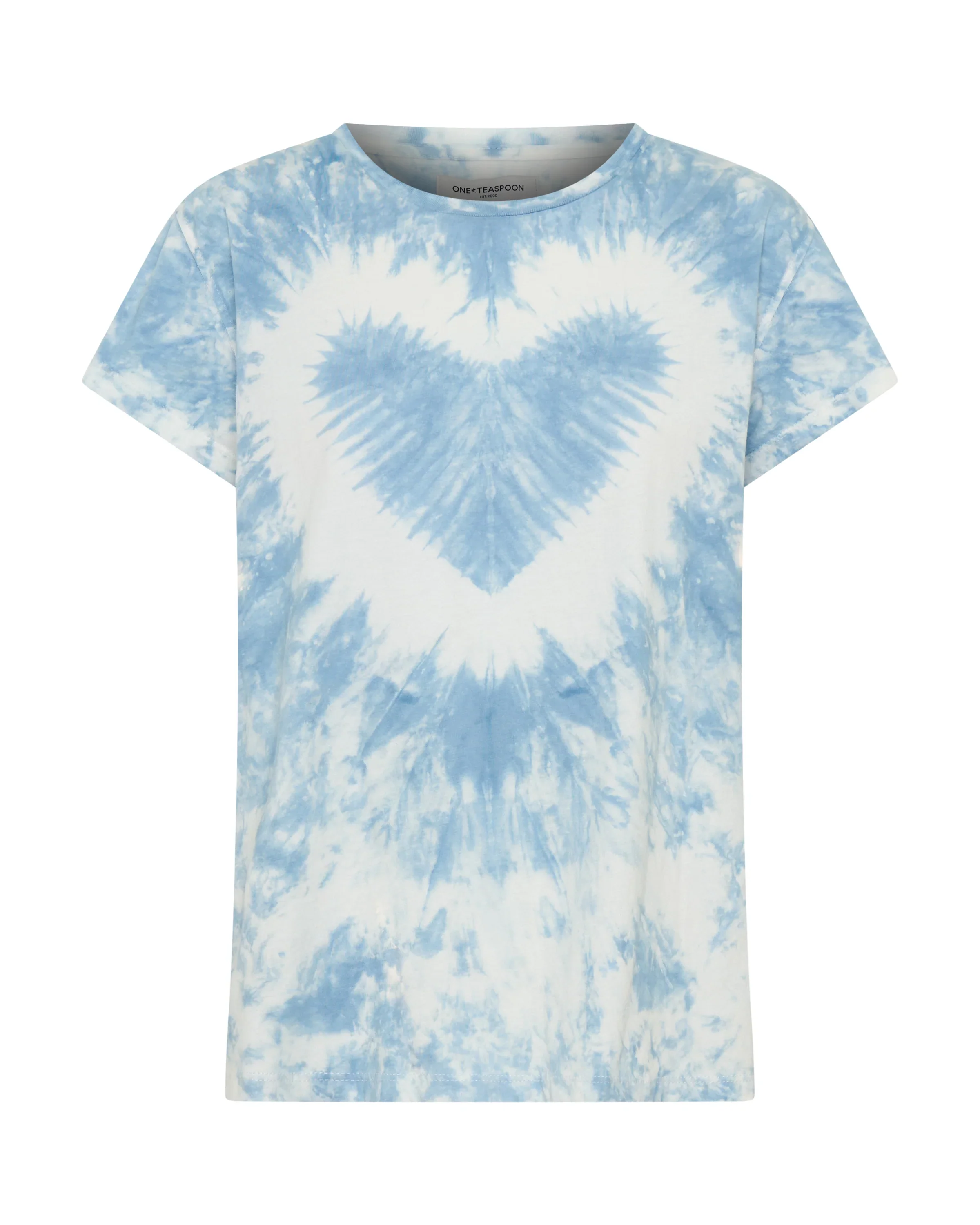 ONE TEASPOON Womens Heart Tie Dye Classic Tee in Faded Blue - Image 12
