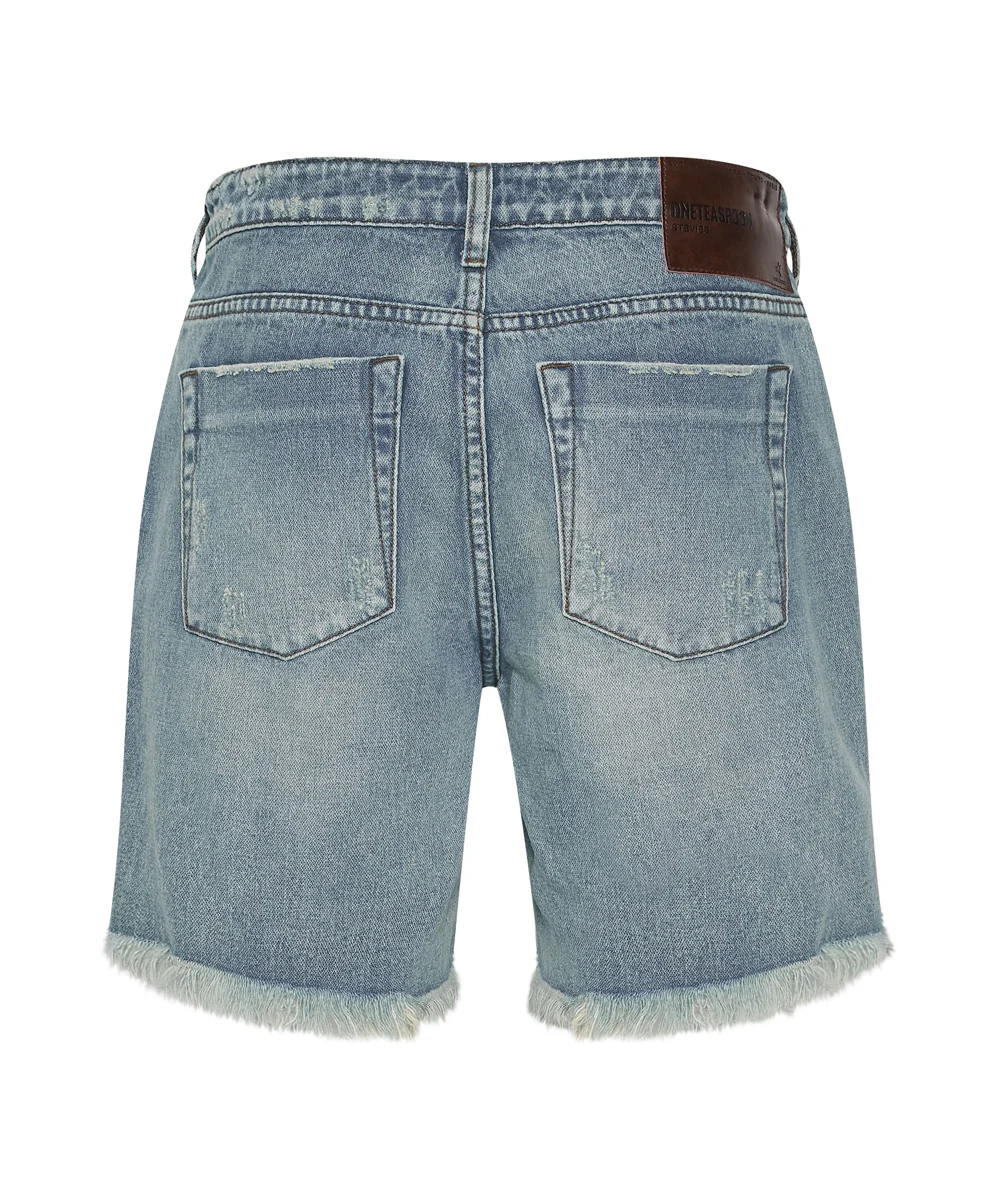 ONE TEASPOON Womens Hendrixe Stevies Long Boyfriend Denim Shorts - Image 4