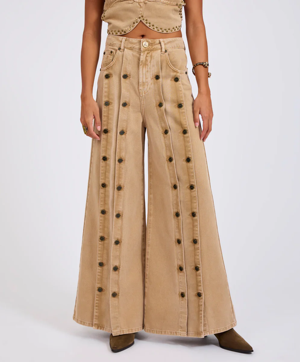 ONE TEASPOON Womens Hollywoods High Waist Wide Leg Denim Jeans in Warm Tan - Image 12