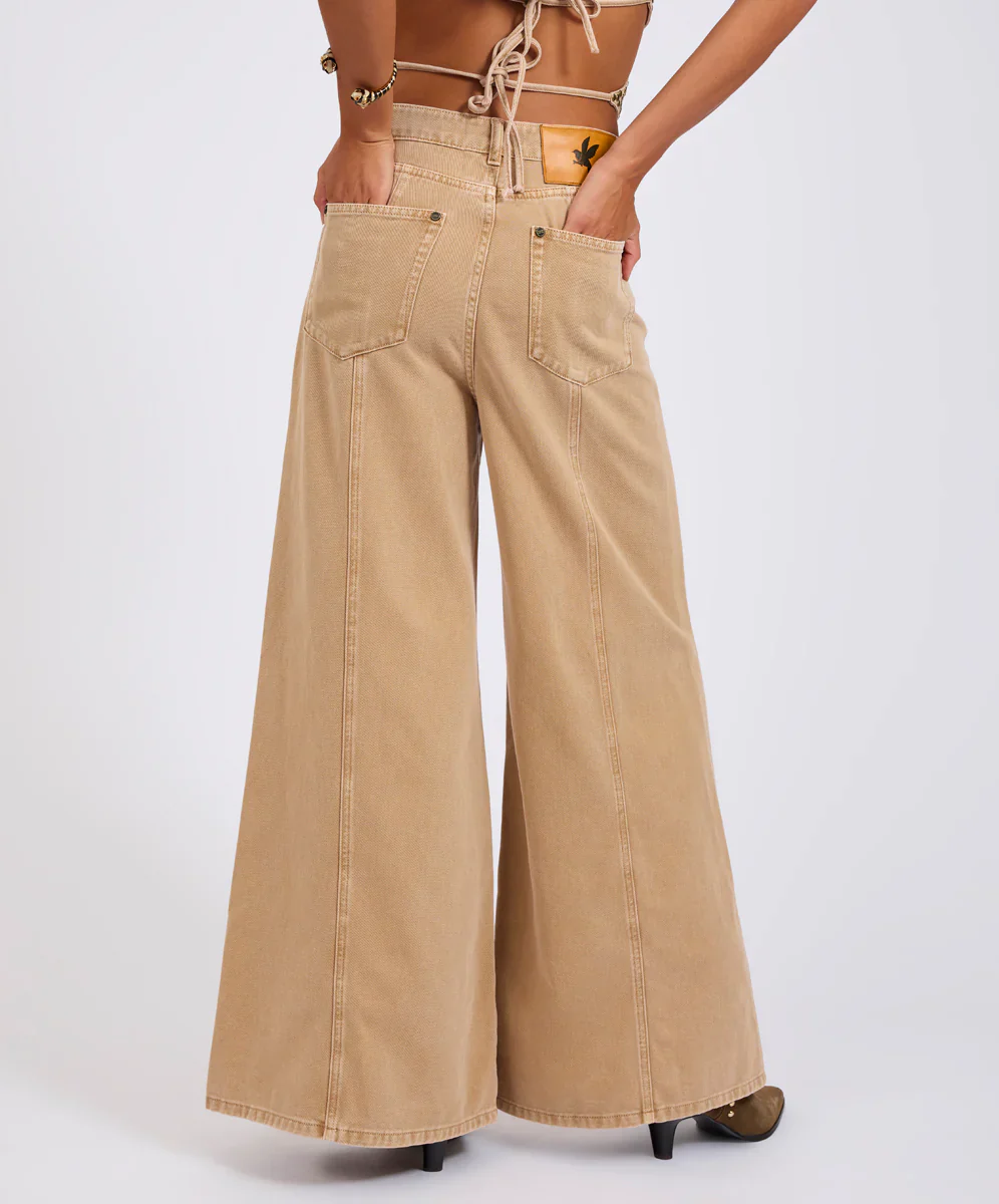 ONE TEASPOON Womens Hollywoods High Waist Wide Leg Denim Jeans in Warm Tan - Image 14