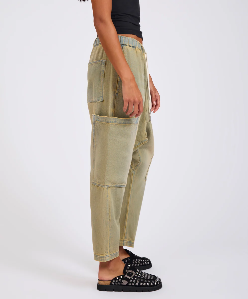 ONE TEASPOON Womens Isla Low Waist Drawstring Harem Denim Jeans in Warm Khaki - Image 5