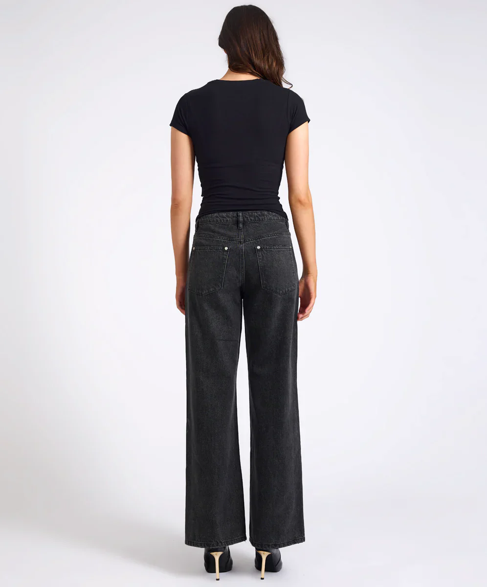 ONE TEASPOON Womens Jackson Mid Waist Wide Leg Studded Denim Jeans in Black - Image 6