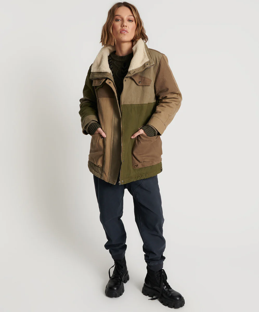 ONE TEASPOON Womens Khaki Patchworked Defender Coat - Khaki - Image 3