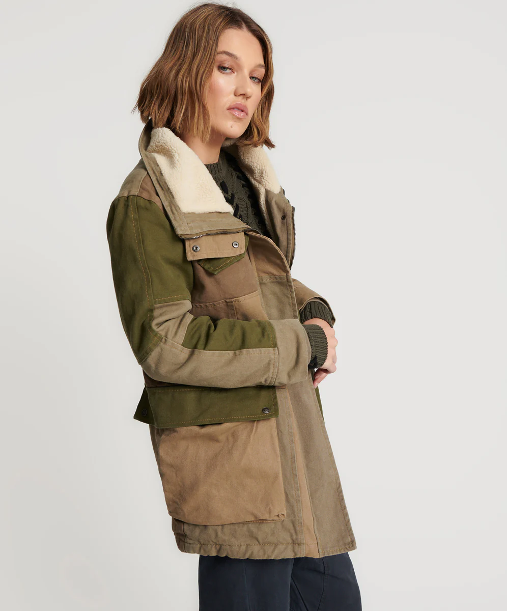 ONE TEASPOON Womens Khaki Patchworked Defender Coat - Khaki - Image 7