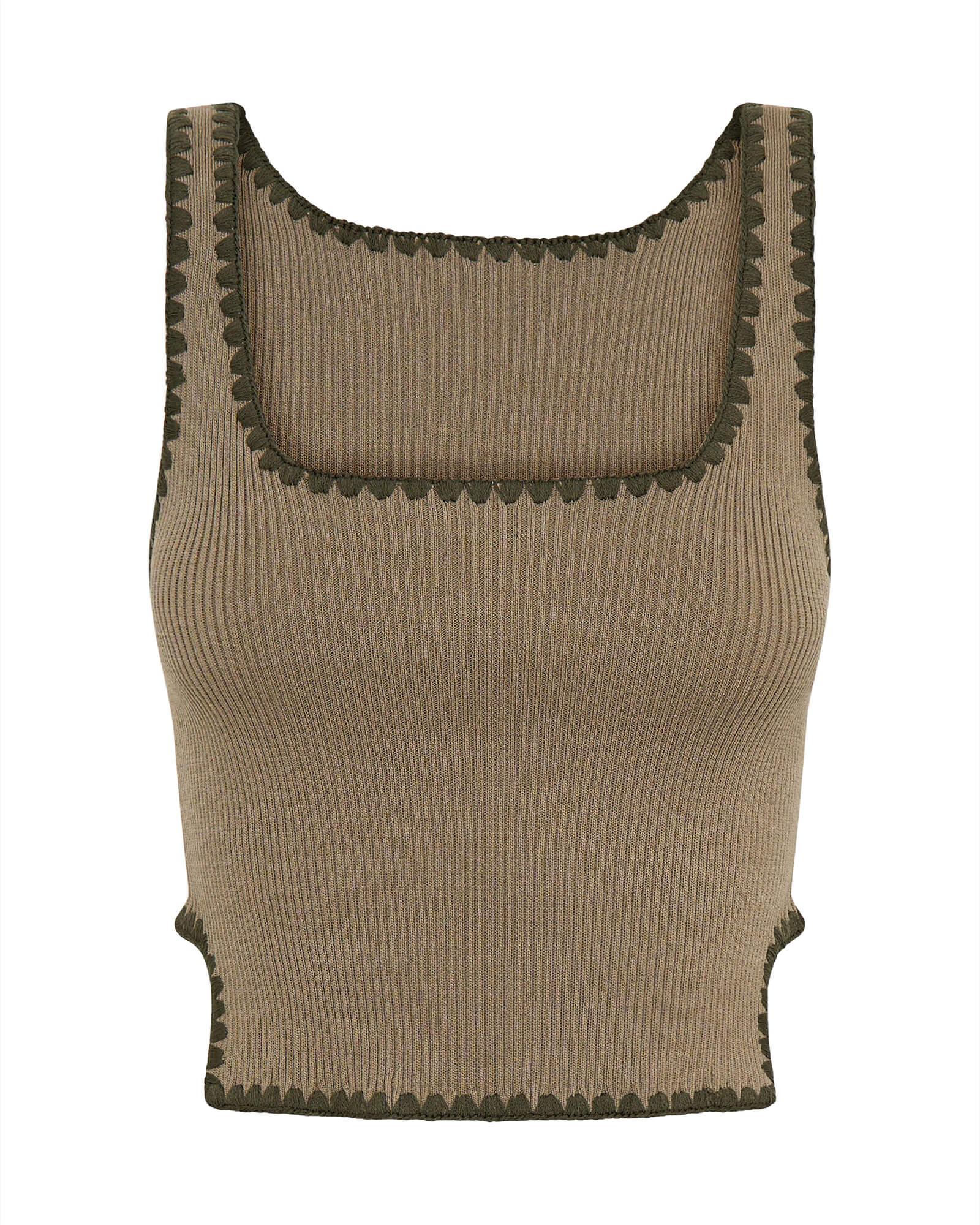 ONE TEASPOON Womens Knitted Scallop Tank - Khaki - Image 6