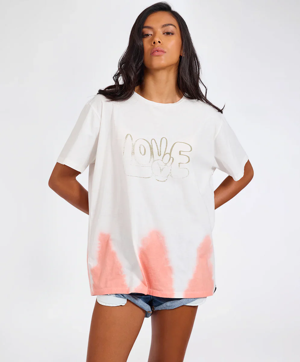 ONE TEASPOON Womens Love Dip Dye Boyfriend Tee in White - Image 3