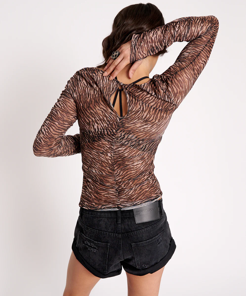 ONE TEASPOON Womens Night Fever Mesh Long Sleeve Top - Animal print - Image 4