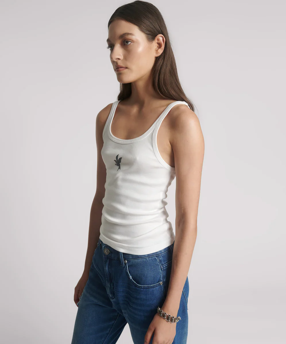ONE TEASPOON Womens One Teaspoon Fine Ribbed Singlet in White - Image 3
