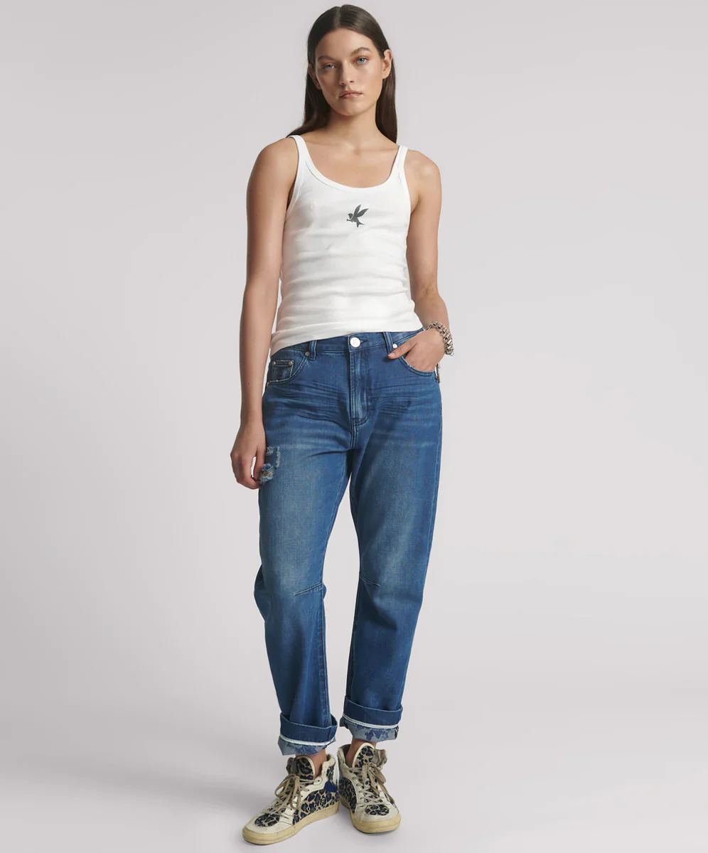 ONE TEASPOON Womens One Teaspoon Fine Ribbed Singlet in White - Image 6