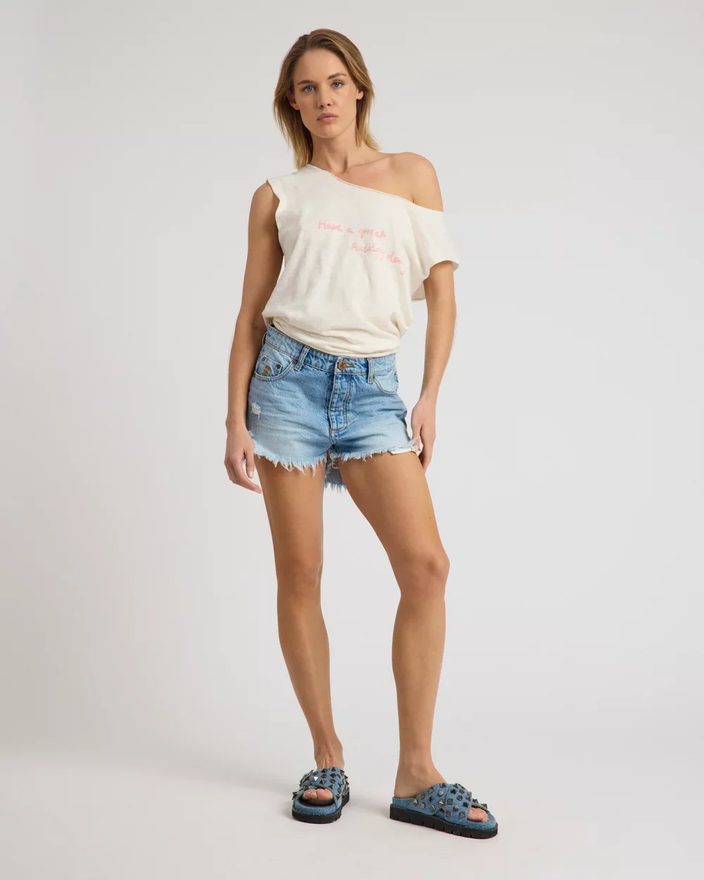 ONE TEASPOON Womens Outlaws Low Waist Mid Length Denim Shorts in Endless Summer Blue - Image 6