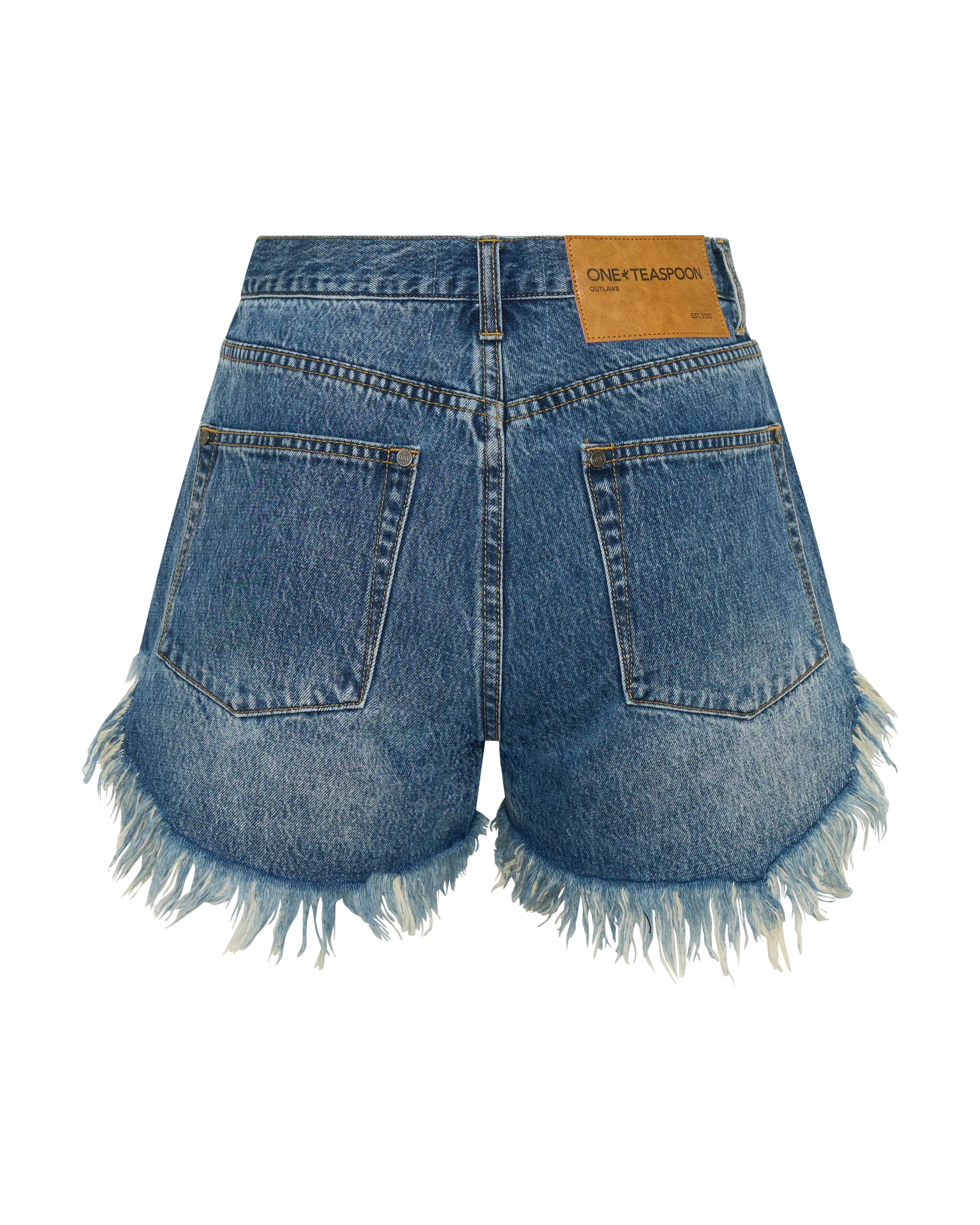 ONE TEASPOON Womens Outlaws Mid Waist Mid Length Denim Shorts in Blue Love - Image 16