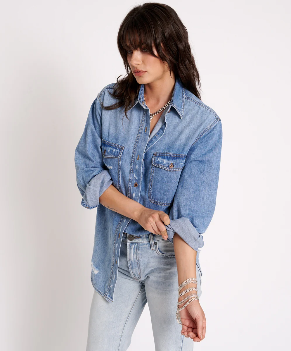 ONE TEASPOON Womens Pacifica Classic Everyday Denim Shirt - Image 2