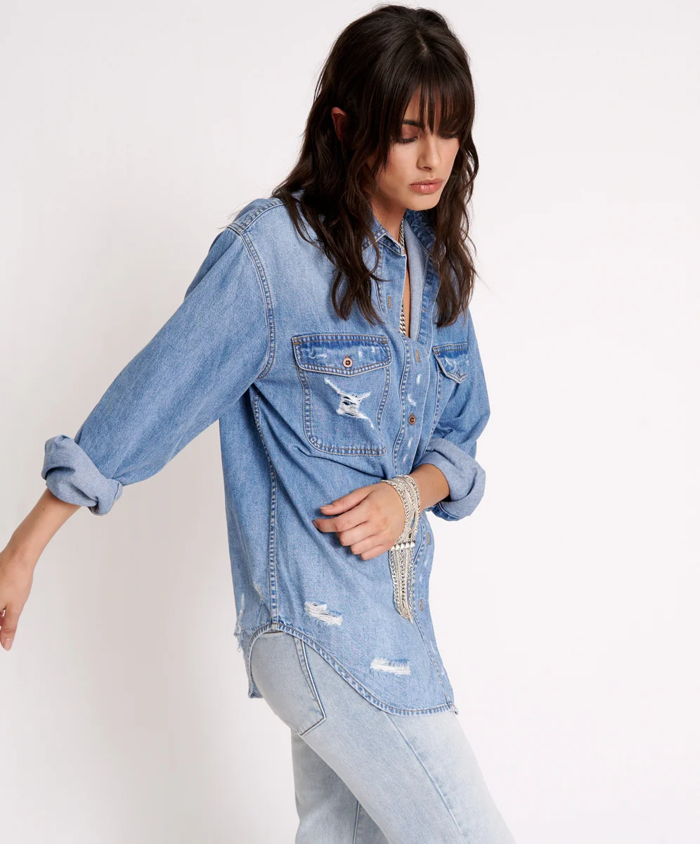 ONE TEASPOON Womens Pacifica Classic Everyday Denim Shirt - Image 3