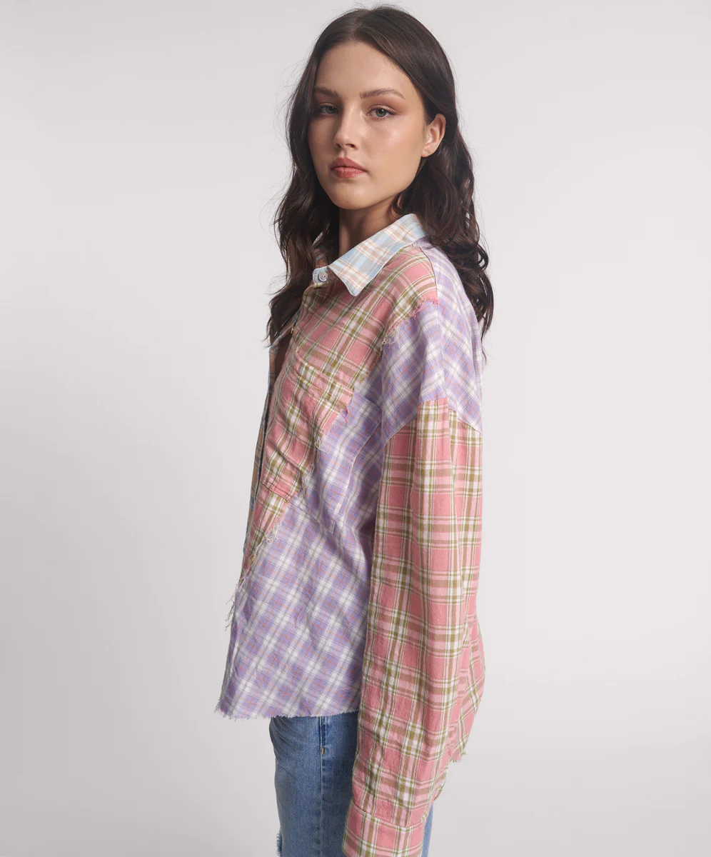 ONE TEASPOON Womens Panelled Flannel Oversized Shirt - Multi Check - Image 2