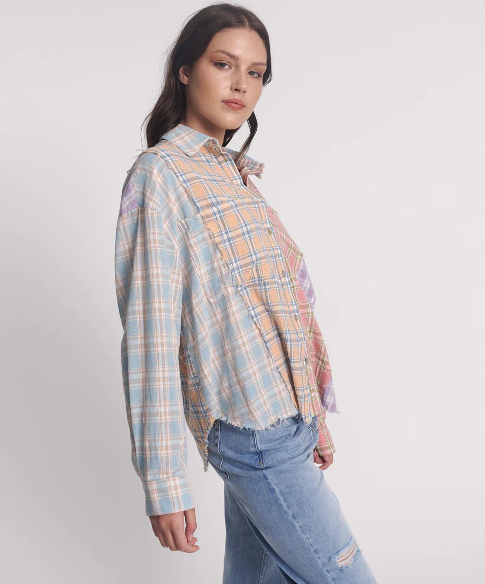 ONE TEASPOON Womens Panelled Flannel Oversized Shirt - Multi Check - Image 3