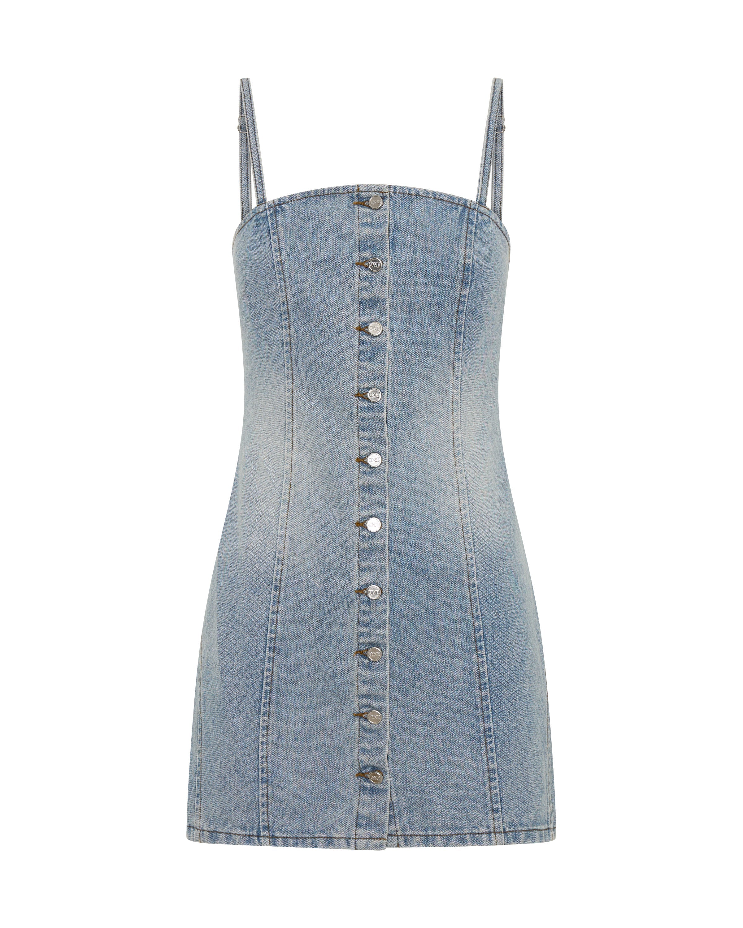 ONE TEASPOON Womens Riviera Fitted Strappy Mini Denim Dress in Hendrixe Blue - Image 9