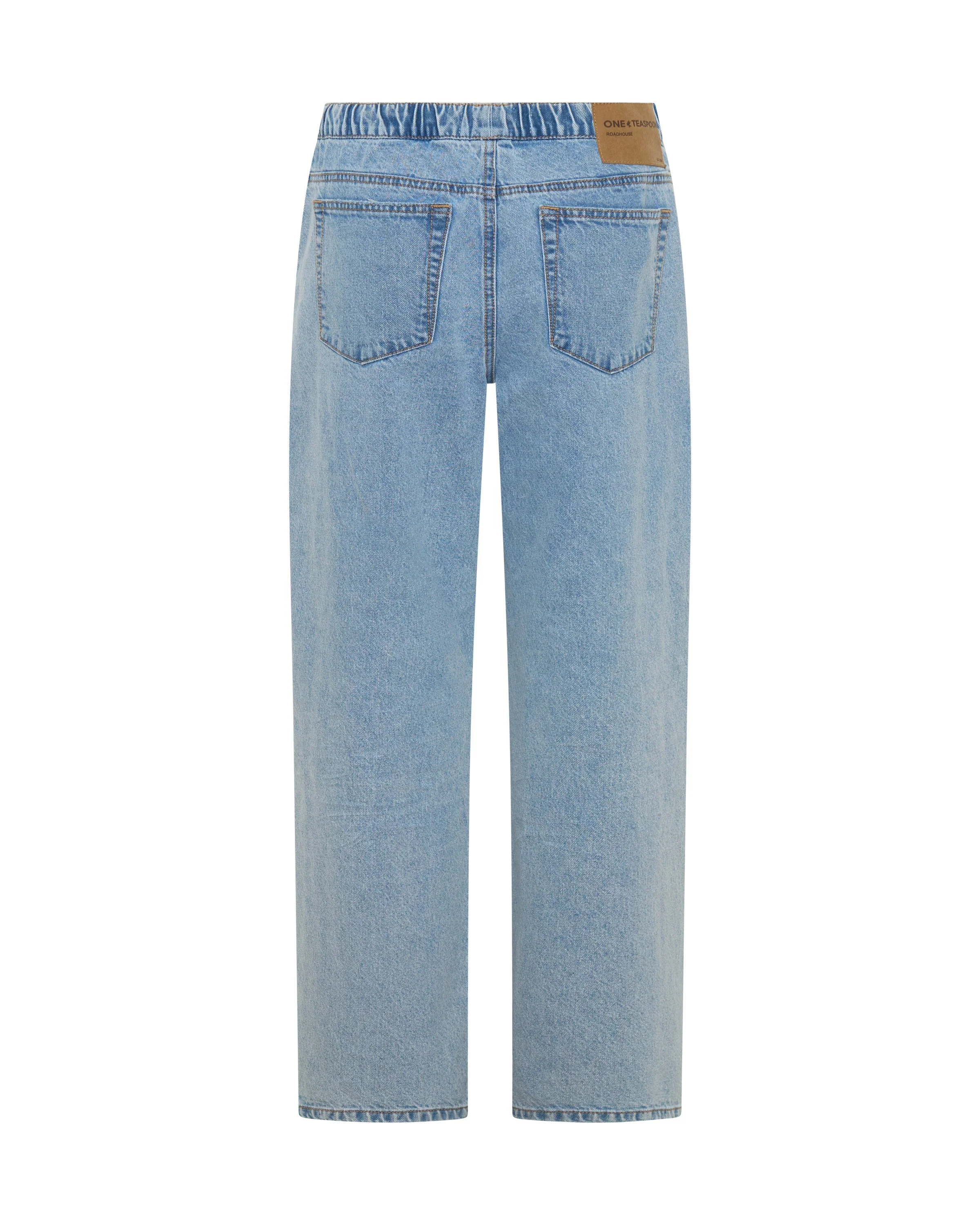 ONE TEASPOON Womens Roadhouse Mid Waist Drawstring Wide Leg Denim Jean in Riviera Blue - Image 10