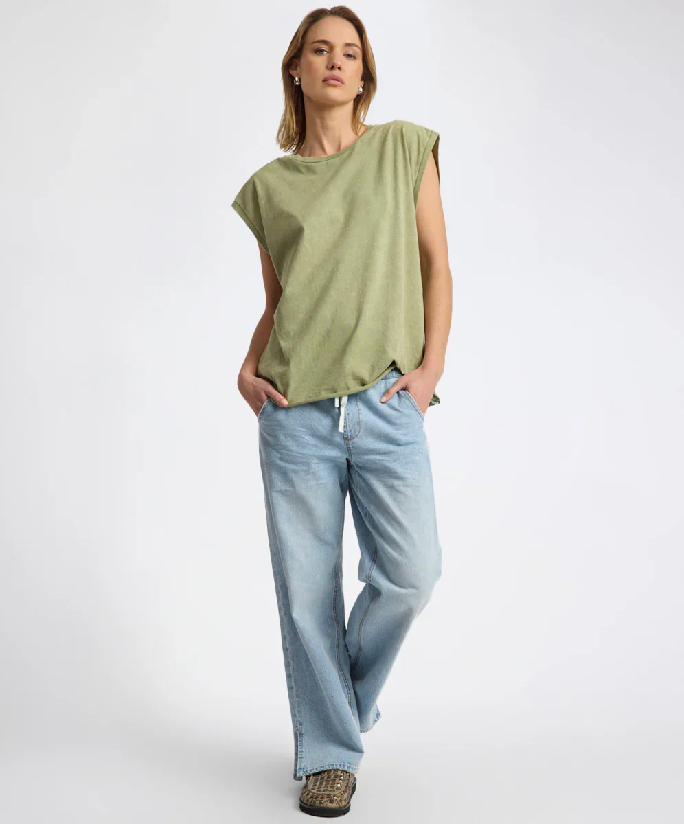 ONE TEASPOON Womens Roadhouse Mid Waist Drawstring Wide Leg Denim Jean in Riviera Blue - Image 2